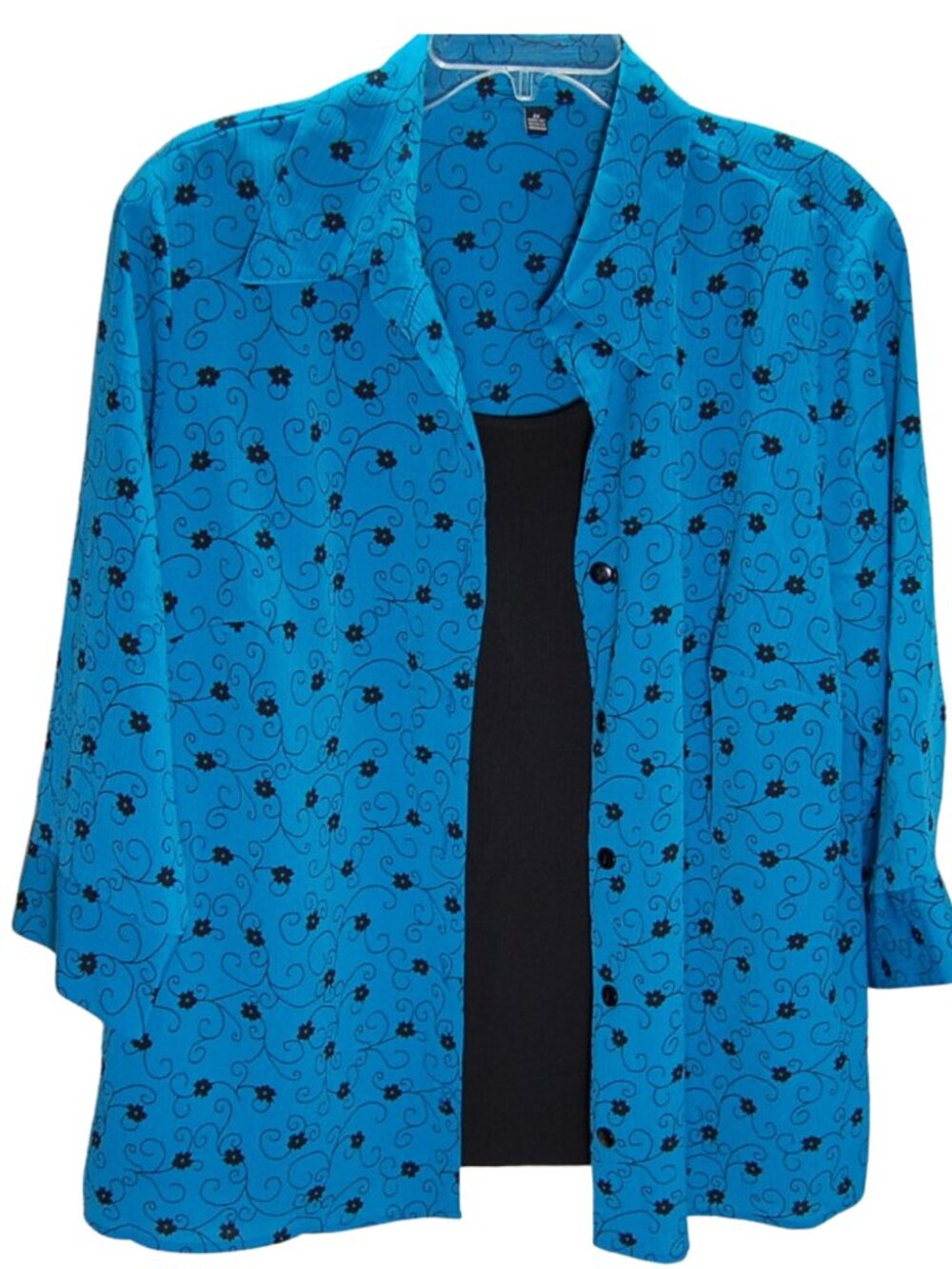 Turquoise Floral 2-Piece Look Blouse Top 2X Church Office  Career Plus Size